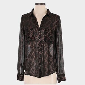 Rock & Republic Blouse Sz M Snake Animal Print Sheer Mob Wife Career Whimsigoth